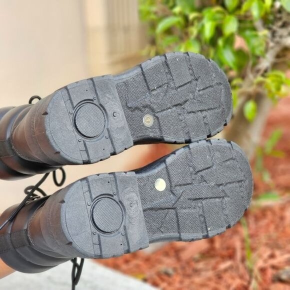 Women's Black Chunky Block High Heel Ankle Combat Booties - Picture 6 of 6